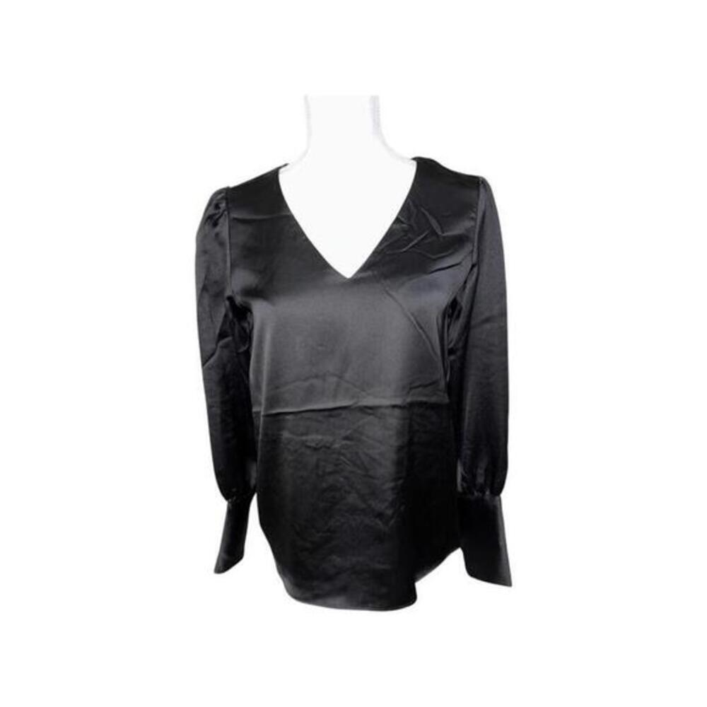 Rachel Zoe XS Top NWT Black V Cut Button Up Shirt Long Sleeves Silky Blouse